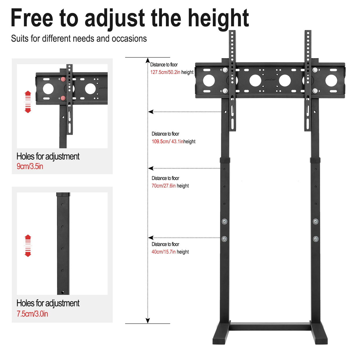 Support TV sur pied réglable en hauteur