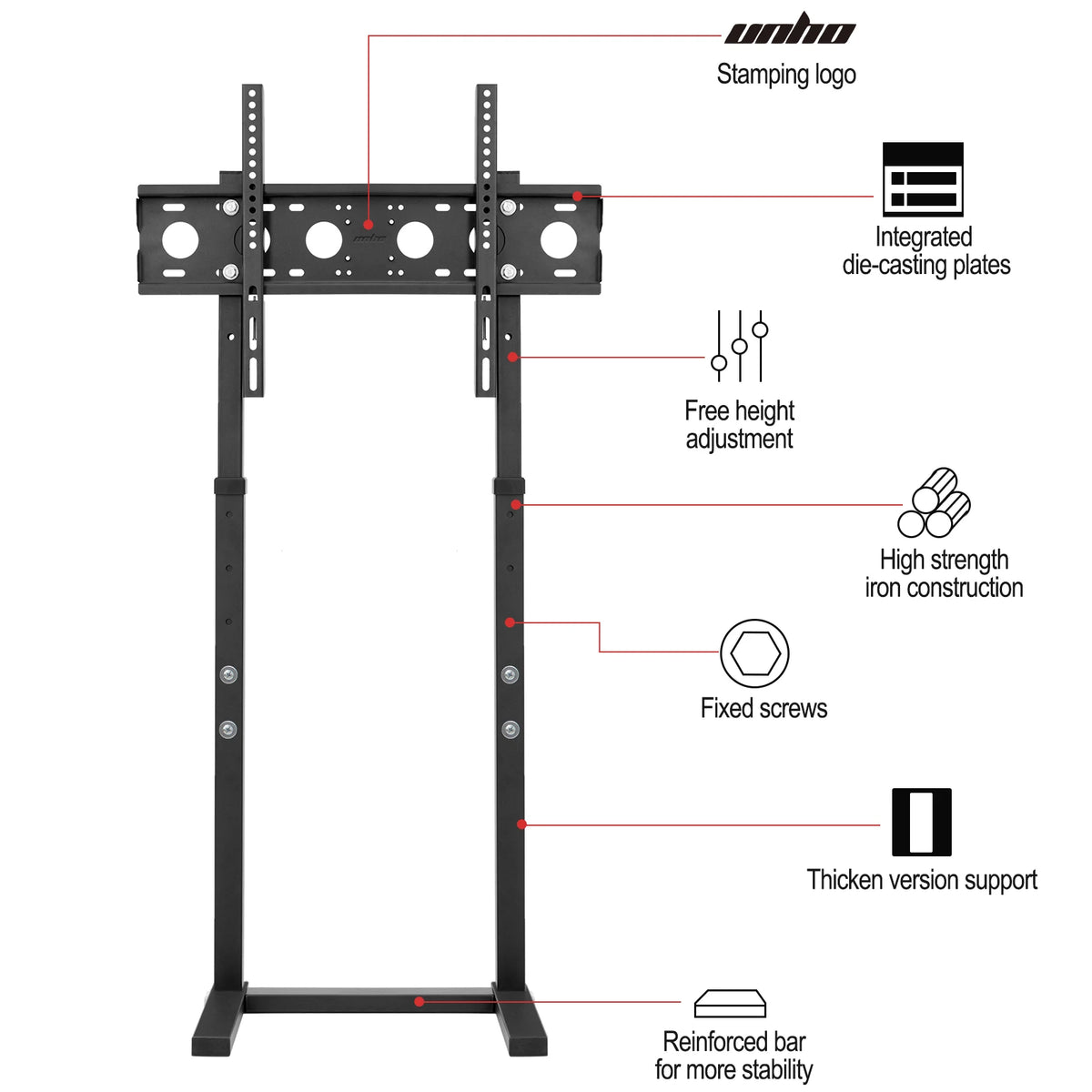 Support TV sur pied réglable en hauteur